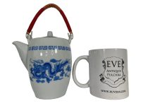 Alternative view of Vintage Chinese Tea Pot Teapot White Red Dragon Pattern Asian Ceramic Ornament Serving Time Display circa 1970-80's