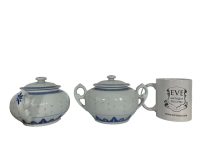 Alternative view of Vintage Chinese Sugar Storage Pot White Blue Rice Grain Pattern Asian Ceramic Ornament Serving Time Display circa 1970-80's