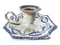 Antique French Ceramic Handled Portable Chamber Candle Candlestick Lighting Decor Carrying Carry Display c1880's