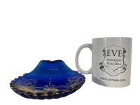 Alternative view of Antique French Blue Gold Glass Soap Dish Catch All Cosmetic Bathroom Holder Display Feature Design Decor c1920's