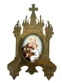 Antique French Small Porcelain Miniature Religious Catholic Edefice Alter Saint With Child Church Chapel Cross Gift c1910’s 3