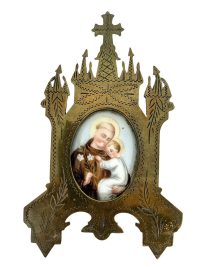 Antique French Small Porcelain Miniature Religious Catholic Edefice Alter Saint With Child Church Chapel Cross Gift c1910’s 2