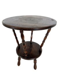 Vintage French Circular Two Tier Table Wooden Brown Display Rest Plinth Plant Pot Side Small Tabouret c1960-70’s