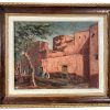 Vintage Moroccan Houses Men Townscape Framed Acrylic Painting Wall Decor circa 1920-1940's