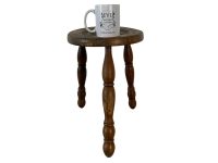 Alternative view of Vintage Stool French Medium Wooden Wood Milking Chair Seat Kitchen Table Round Shaped Seat Plant Rest Stand Turned Tabouret c1960-70's