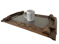 Alternative view of Vintage French Rustic Lap Dinner Tray Wood Glass Serving Handled Display Trivet Decoration circa 1940-50's