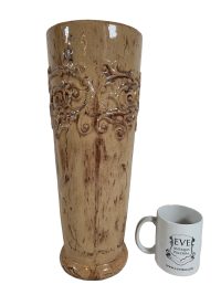 Alternative view of Vintage French Heavy Large Vase Or Umbrella Stick Stand Pot Pottery Beige c1960-70's