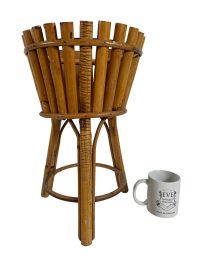 Alternative view of Vintage Asian Wickerwork Bamboo Wood Pole Canework Plant Pot Holder Stand Pedestal Storage Plinth Cane Bamboo Tabouret c1980-90s