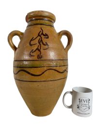 Alternative view of Vintage Moroccan Olive Oil Storage Pot Flask Vase Decanter Pottery Clay Arabian Theme Earthware Earth Tone Tribal Desert c1950-60's