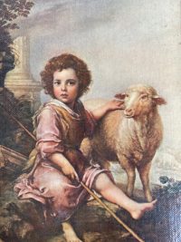 Alternative view of Vintage French Reproduction Framed Print The Good Shepherd By Bartolome Esteban Murillo In Gold Wooden Frame circa 1960's