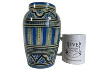 Alternative view of Vintage Moroccan Safi Blue Tones Vase Flask Container Ornament Decor Design Terracotta c1970's
