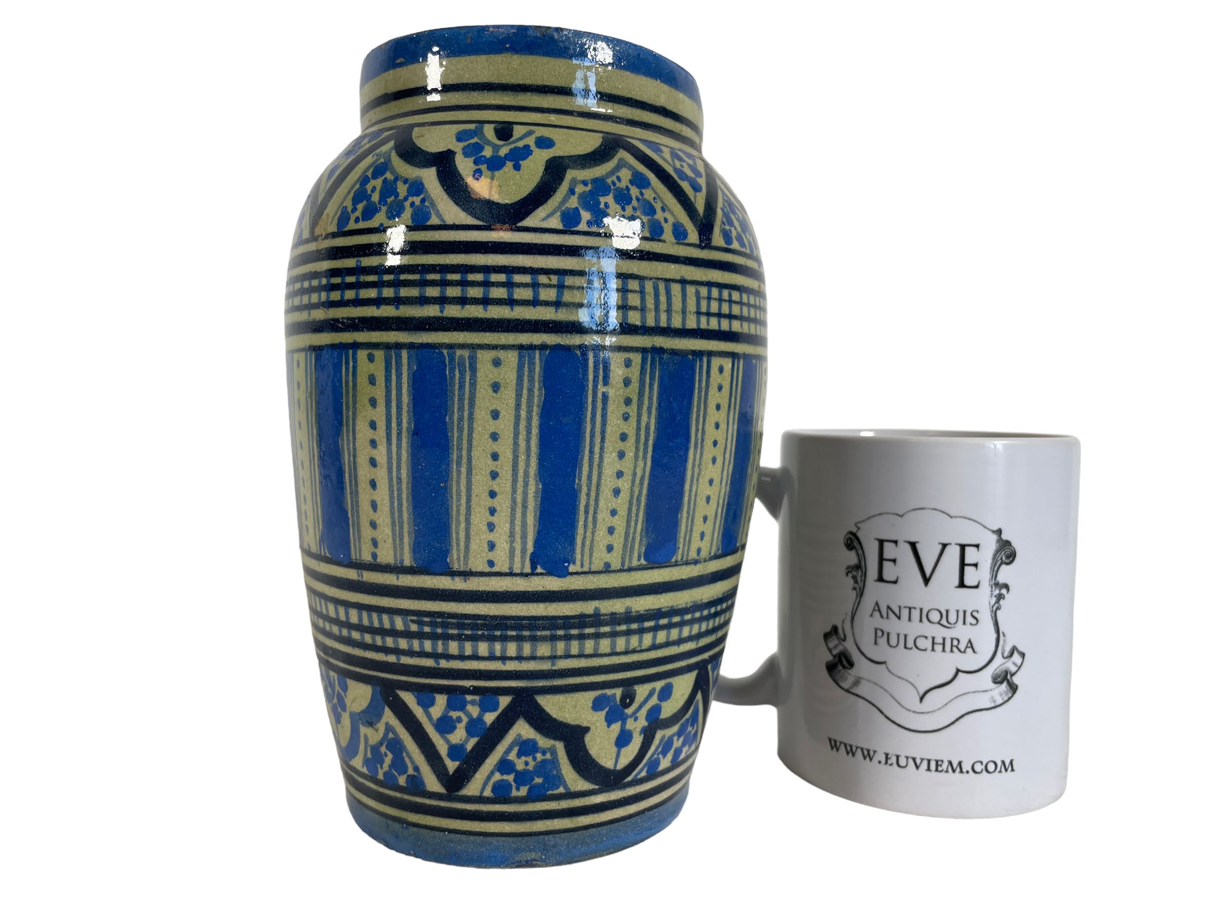 Vintage Moroccan Safi Blue Tones Vase Flask Container Ornament Decor Design Terracotta c1970’s 2 Vintage Moroccan Safi Blue Tones Vase Flask Container Ornament Decor Design Terracotta c1970's - Image 2