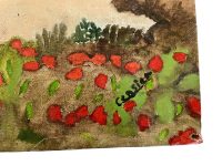 Alternative view of Vintage French Seaside Coastal Sea Poppy Sailing Boat Seaside Acrylic Painting On Hardboard Wall Decor circa 1960-70's