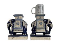 Alternative view of Vintage French Small Ceramic Pot Stand Plinth Rest Blue White Vase Pot Support Display c1970-80's