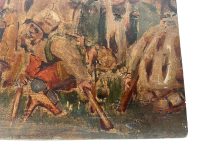 Alternative view of Antique French Men With Sticks "Crutches" Oil Painting On Wood Board Wall Decor Decoration c1900's