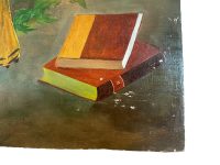 Alternative view of Vintage French Yellow White Flowers Books Oil Painting On Board Still Life circa 1960-70's