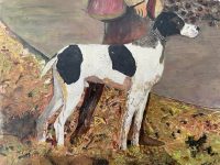 Alternative view of Vintage French Hunting Hunter Dog Fields Countryside Oil Painting On Board circa 1960-70's