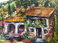 Alternative view of Vintage French Normandy Countryside "Little Peace" Oil Painting On Board Wall Decor Decoration c1960-70's