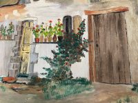 Alternative view of Vintage French Cottage Acrylic Painting On Board By A Poulain Traditional Brittany Cottage Building circa 1960-70's