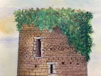 Alternative view of Vintage French St Paire Windmill Acrylic Painting On Board By A Poulain Traditional Brittany Normandy circa 1961