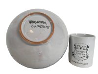 Alternative view of Vintage Spanish Bowl Hand Painted Green White Red Flowers Ceramic Fruit Bread Bowl Serving Dish Display Presentation circa 1980's