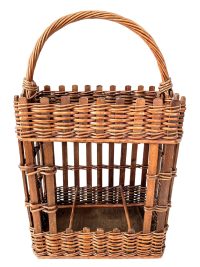 Vintage French Woven Wicker Basket Bottle & Glass Holder Carrier Store Display Shelf Unit Storage Rack Bar Cafe circa 1980-90’s 2