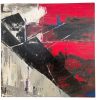 Vintage French Abstract Red Black Grey Oil Painting On Canvas Signed FO circa 1990's