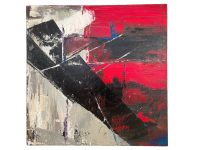 Vintage French Abstract Red Black Grey Oil Painting On Canvas Signed FO circa 1990's