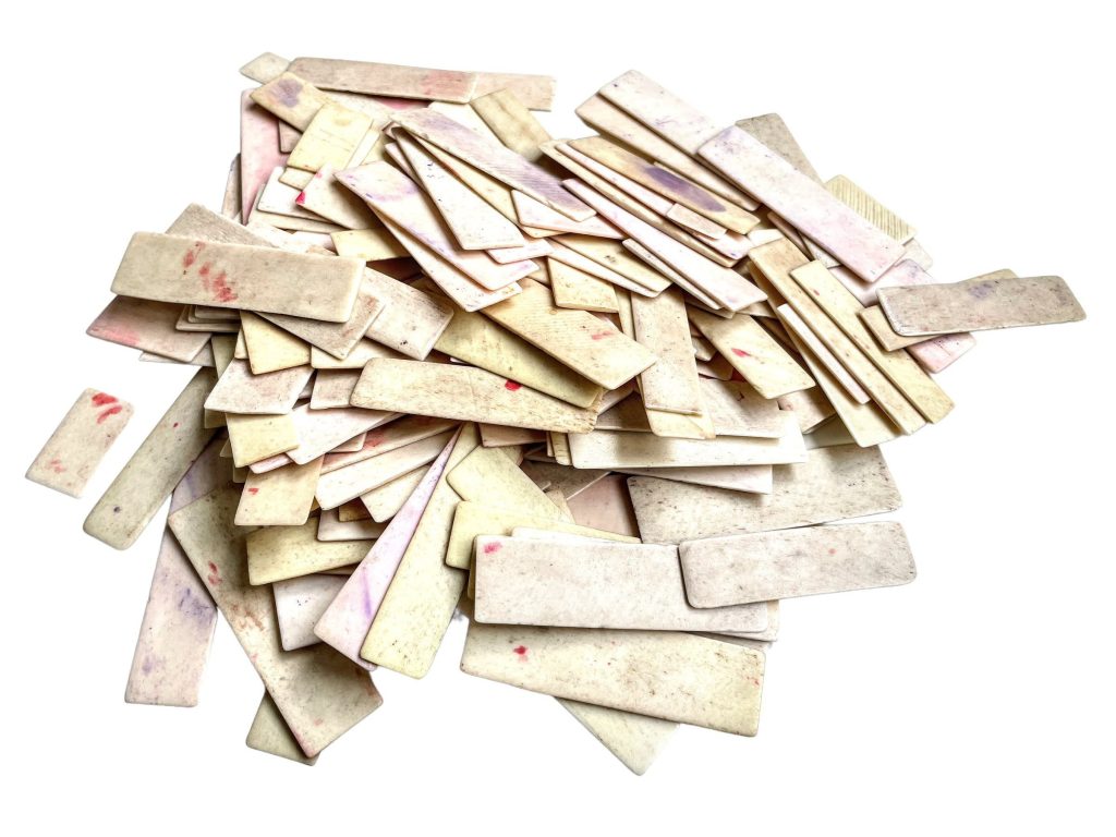 Antique French Carved Bone Mixed Collection x 160 Rectangular Gaming Chips Counters Tokens Token Games Gambling Chip c1910-20's