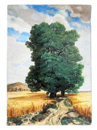 Vintage French 'The Two Trees' Signed Alm Oil Painting On Canvas Blue Green Yellow circa 1980's