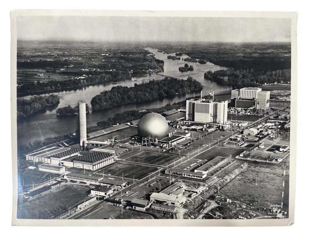 Vintage French Aerial Photo Print Chinon Nuclear Power Plant Architecture Scolatheque Collection 50 Framing Display Photo c1950’s