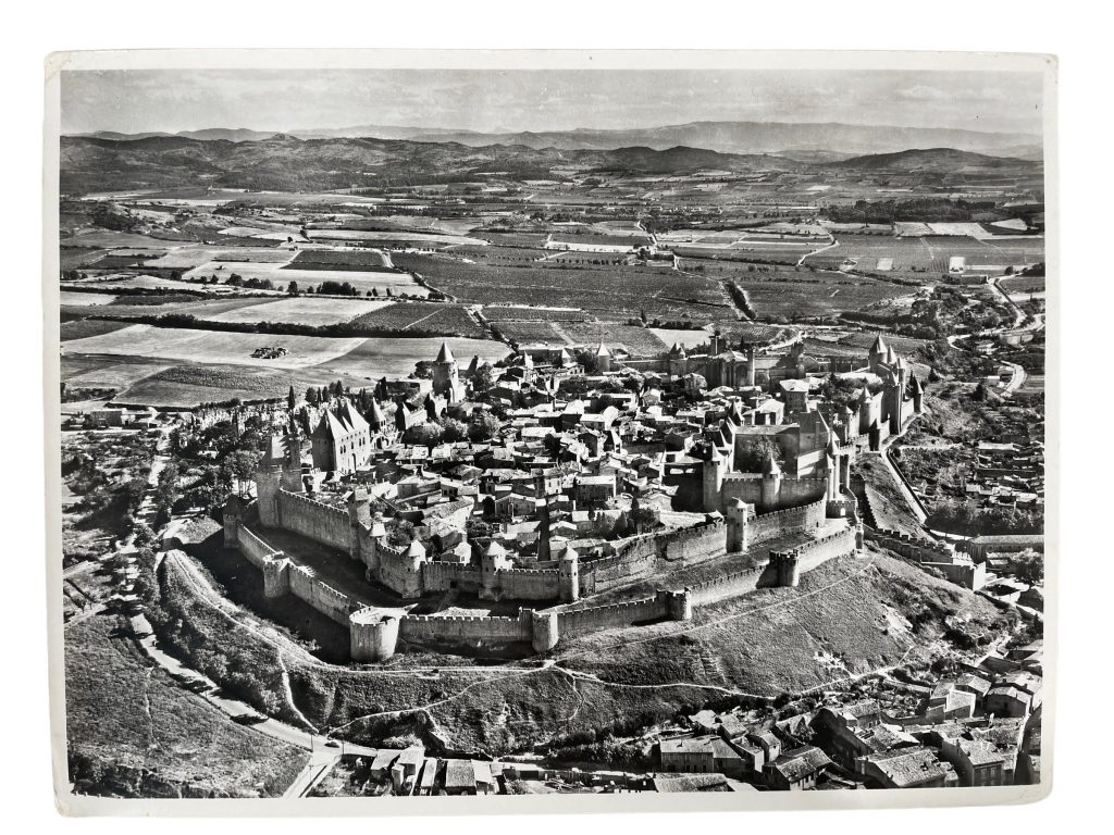 Vintage French Aerial Photo Print Carcassone Medieval Walled City Architecture Lapie Collection 17 Framing Display Photo c1950’s