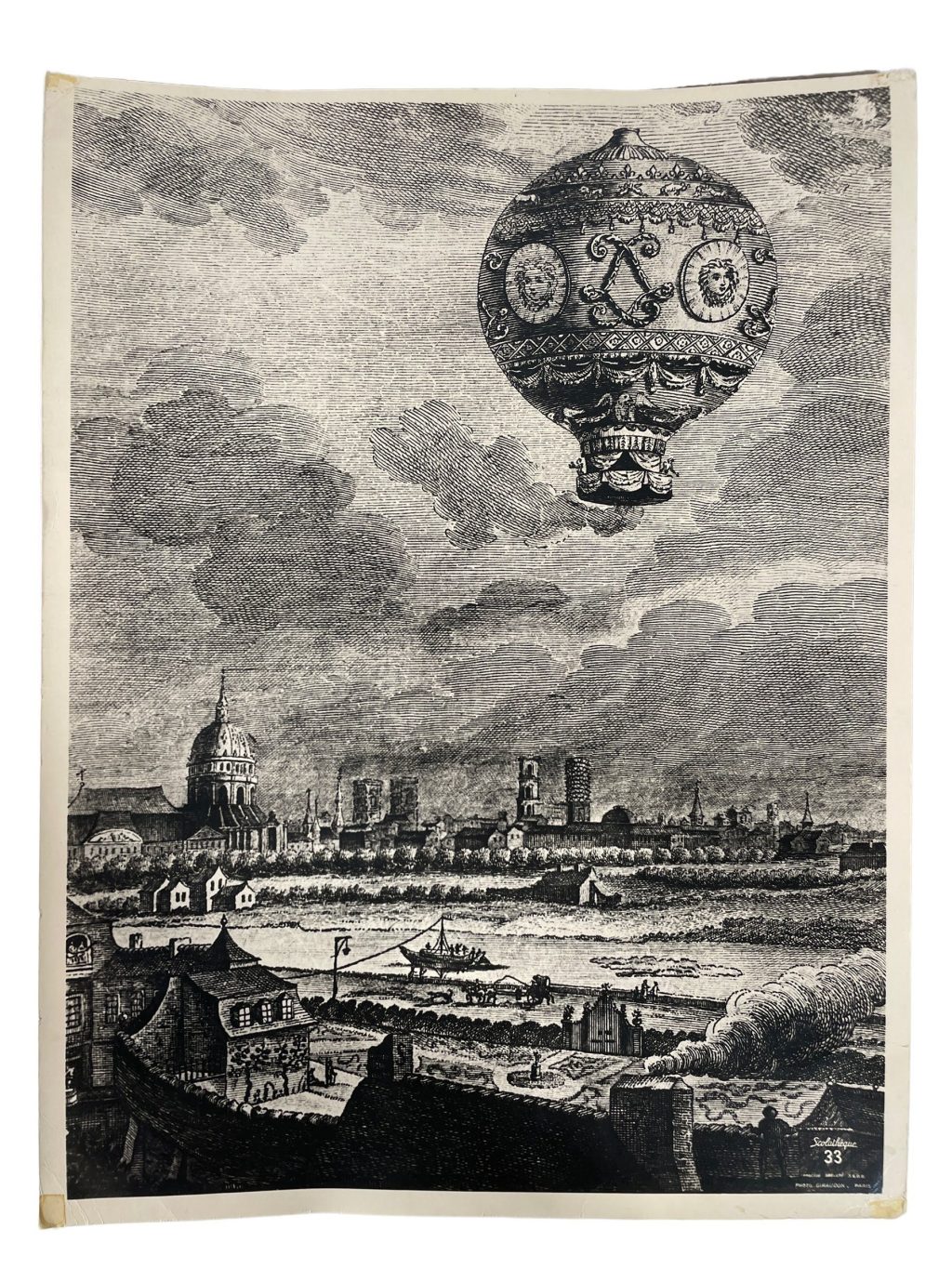 Vintage French Print Hot Air Balloon Scolatheque Collection 33 Cliche Giraudon Prints c1950's