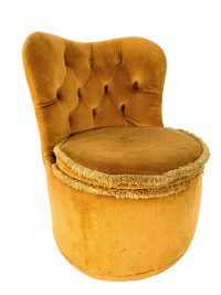 Vintage French Small Cushioned Chair Wooden Mustard Yellow Rest Seating Child Children Cat c1960-70's