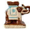 Vintage French Very Small Ceramic Elephant Pot Stand Plinth Rest Beige Blue Brown Vase Pot Dry Flowers Decor c1970-80's