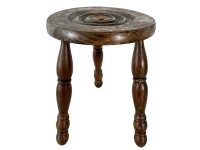 Vintage Stool French Medium Wooden Wood Milking Chair Seat Kitchen Table Round Shaped Seat Plant Rest Stand Turned Tabouret c1960-70's