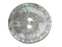 Vintage French Mother Of Pearl Hand Carved Medusa Like Head Bust Button circa 1960-70's