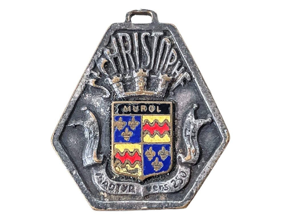 Antique French St Christophe Murol Saint Christopher Medallion Pendant Medal Necklace Trophy Award c1920’s