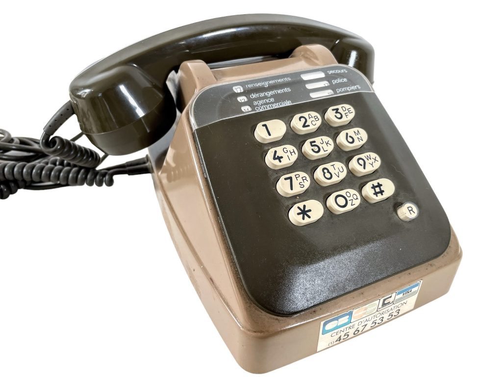 Vintage French Brown Push Button Telephone With Separate Earpiece For Second User circa 1970-80’s