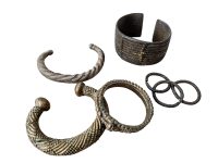 Vintage African Mixed Lot Jewellery Niger Baoul?? Dogon Bronze Brass Manilla Bracelets Bangles Rings Tribal Jewelry c1960's