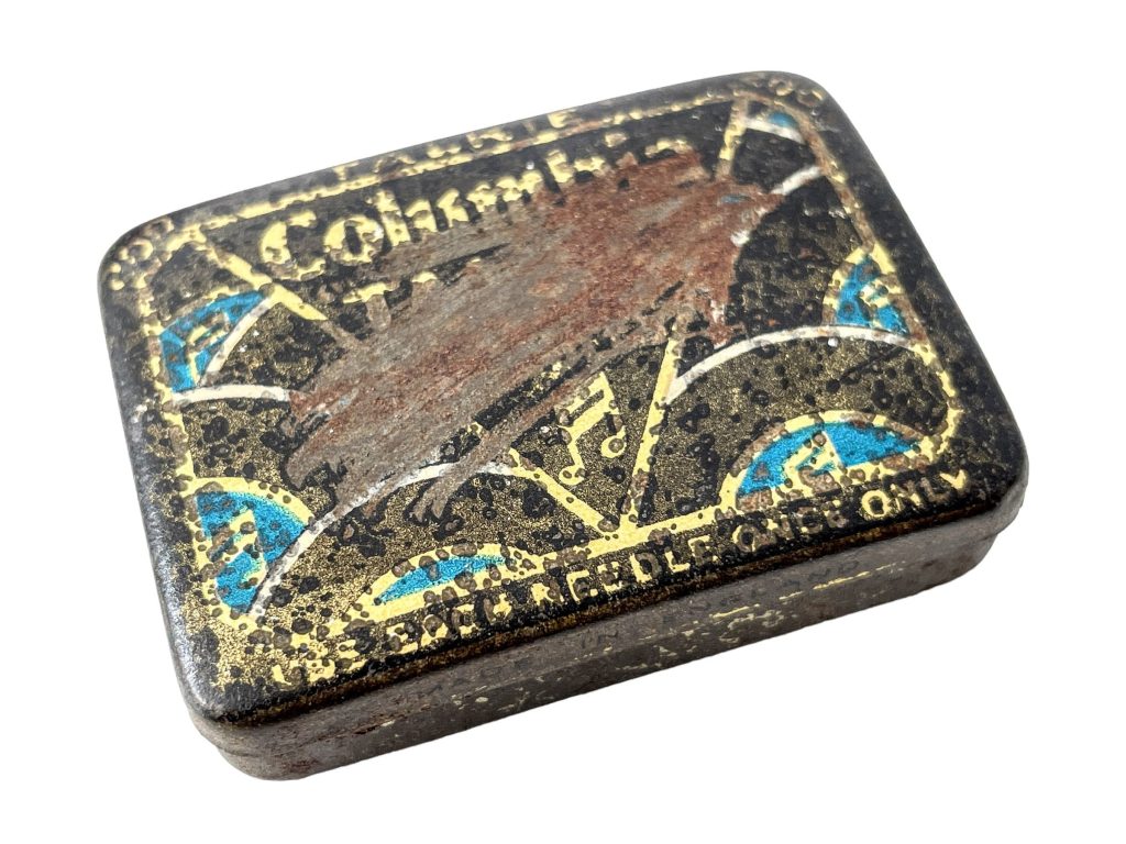 Antique French Columbia Record Player Gramophone Needle Tin Canister Box circa 1910-20’s