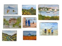 Vintage French Miniature Tiny Paintings "Around Normandy" Acrylic Painting On Board Wall Decor Decoration c1990's