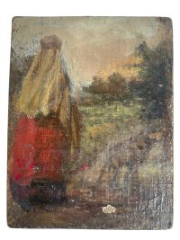Antique French Girl Woman In Forest Painting On Canvas Traditional Heavy Wear circa 1910-20’s