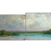 Antique French Countryside Scenery "No Joins" Oil Painting On Wood Board Wall Decor Decoration c1900's