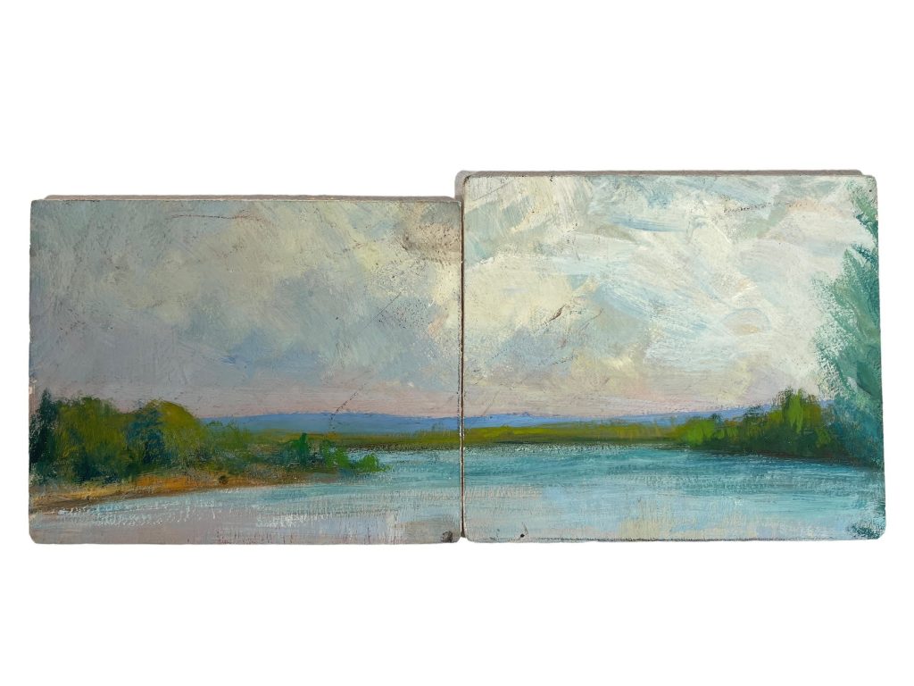 Antique French Countryside Scenery "No Joins" Oil Painting On Wood Board Wall Decor Decoration c1900's
