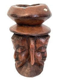 Vintage African Wood Ashtray Dish Bust Mask Decorative Ornament Figurine Decorative Africa Art Sculpture Carving circa 1970-80’s 3