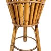 Vintage Asian Wickerwork Bamboo Wood Pole Canework Plant Pot Holder Stand Pedestal Storage Plinth Cane Bamboo Tabouret c1980-90s