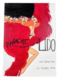 Vintage French Paris Lido Panache Show Bluebell Girls Painting On Canvas Red Orange White Acrylic c1990's