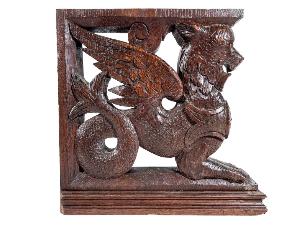 Vintage French Wooden Carved Dragon Lion Griffin Ornate Shelf Support Bracket Feature Display circa 1920-30’s