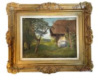 Vintage French House Normandy Pays D'Auge Trees Tree Woodland Oil Painting On Canvas Normandy circa 1920's